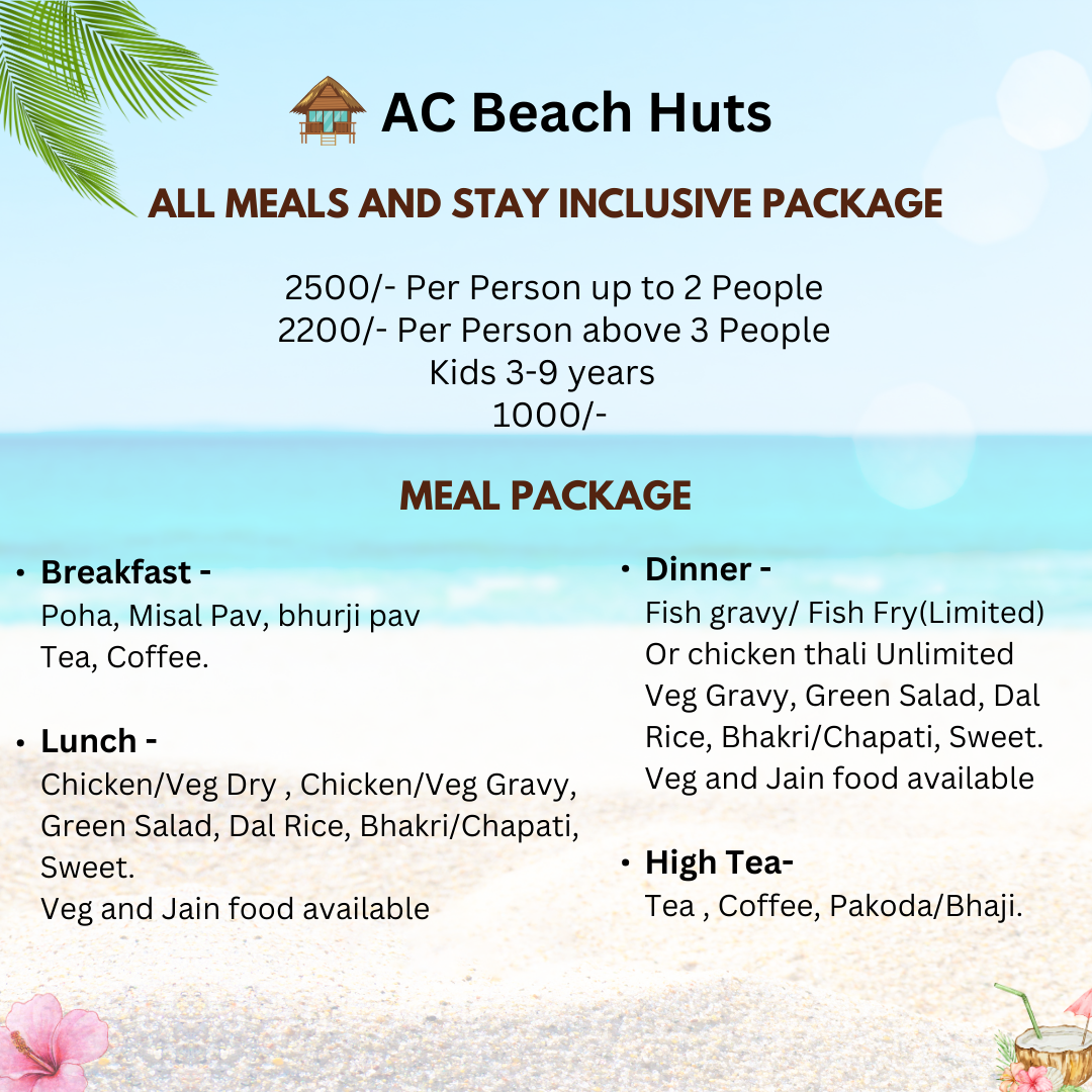 Ac beach resort | baadal pani resort | resort | meal | Affordable Package's | Package's | Ac beach Huts